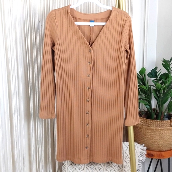 Old Navy Dresses & Skirts - Old Navy Long-Sleeve Rib-Knit Button-Front Mini Shift Dress Size Medium